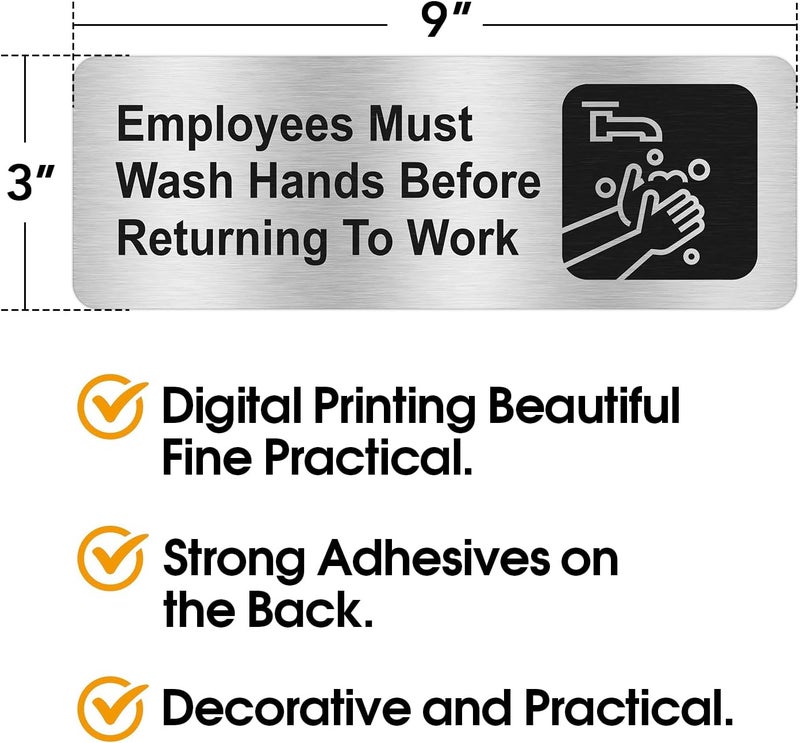 Faittoo Employees Must Wash Hands Before Returning to Work Sign, (4 Pack) Rust Free Brushed Aluminum Sign with Symbols, Self-adhesive, for Restaurant, Salons, Hotel, Rest Stops, Public Restrooms - Image 2